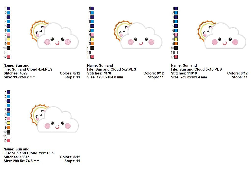 Sweet Sunshine and Cloud - Appliqué - Machine Embroidery Design