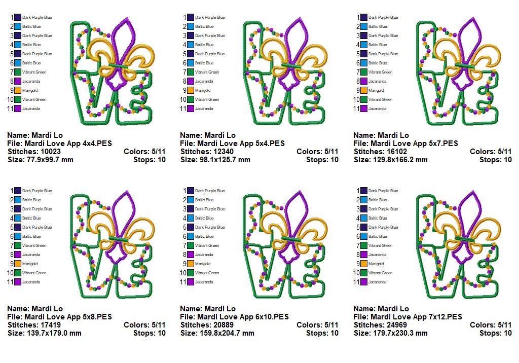 Mardi Gras Love - Applique - Machine Embroidery Design