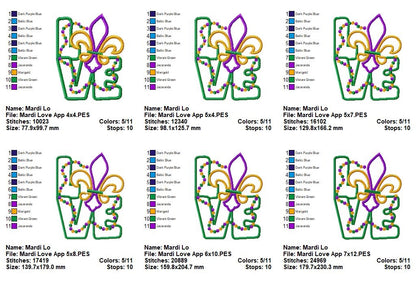 Mardi Gras Love - Applique - Machine Embroidery Design