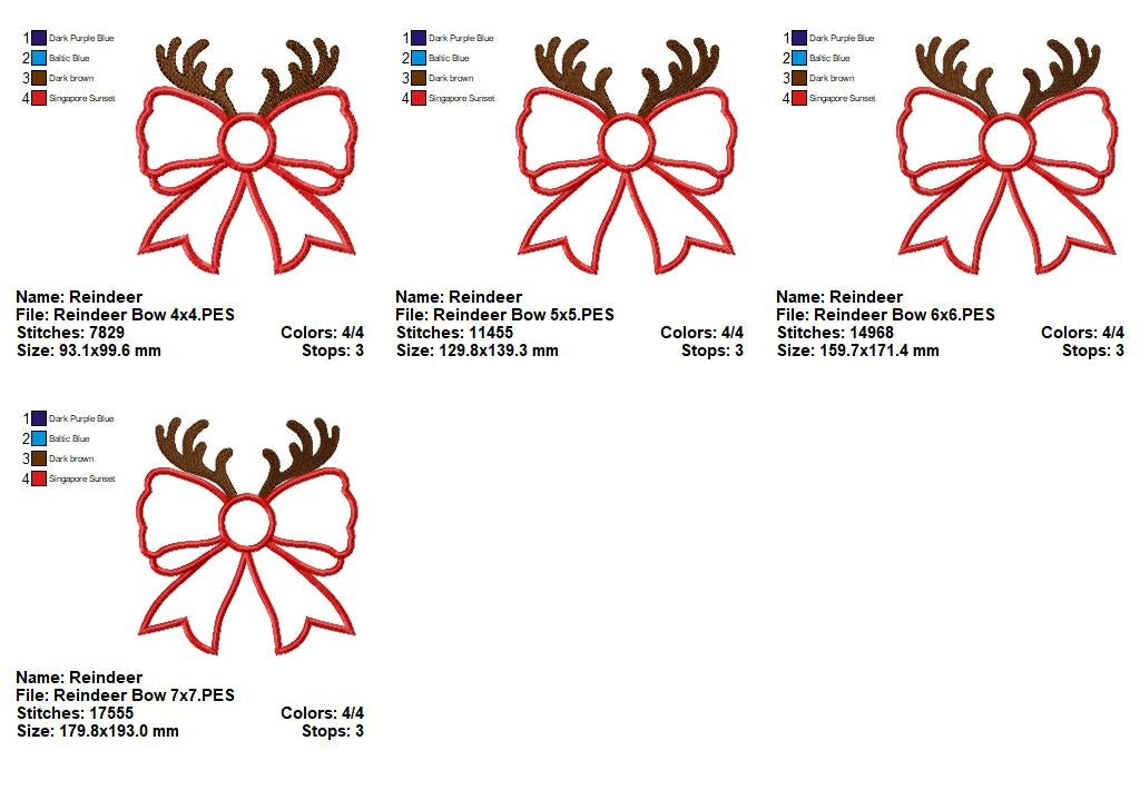 Christmas Coquette Bow Reindeer - Applique - Machine Embroidery Design