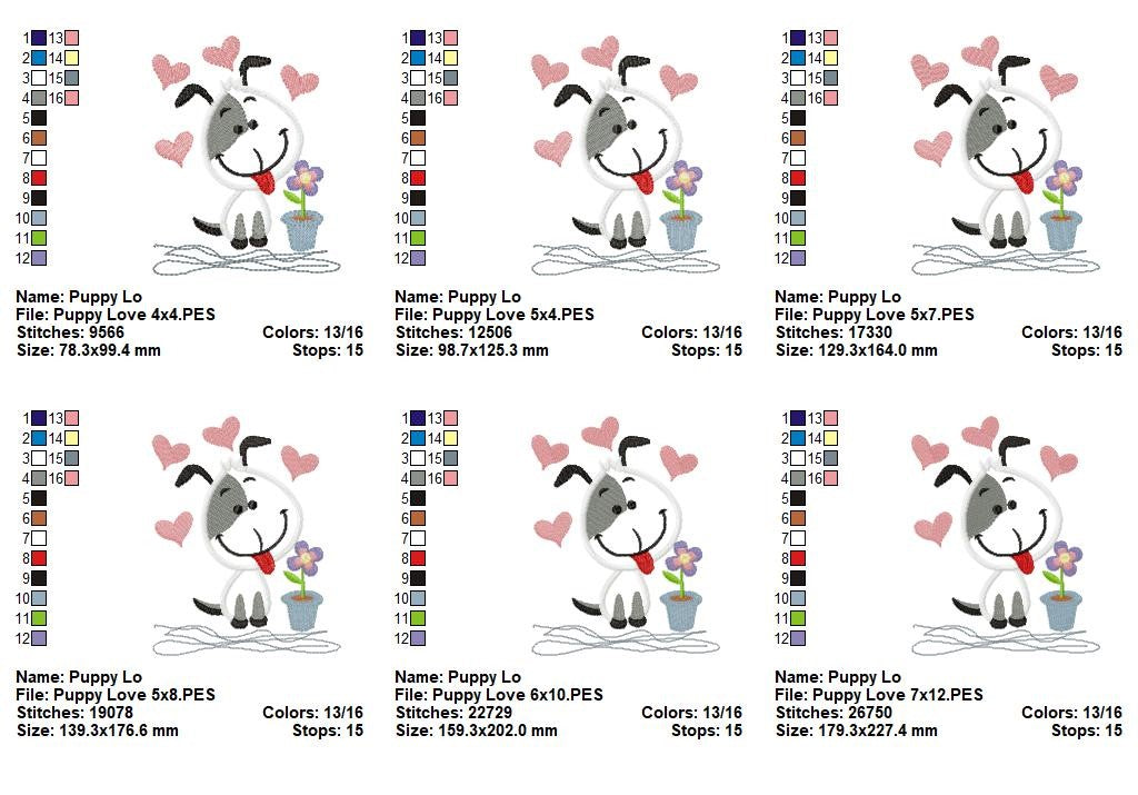 Puppy Love Dog with Hearts - Appliqué – Machine Embroidery Design