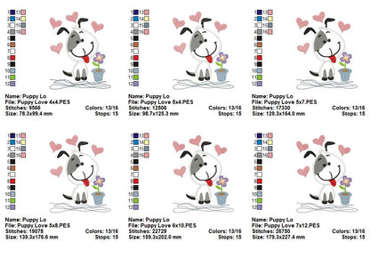 Puppy Love Dog with Hearts - Appliqué – Machine Embroidery Design