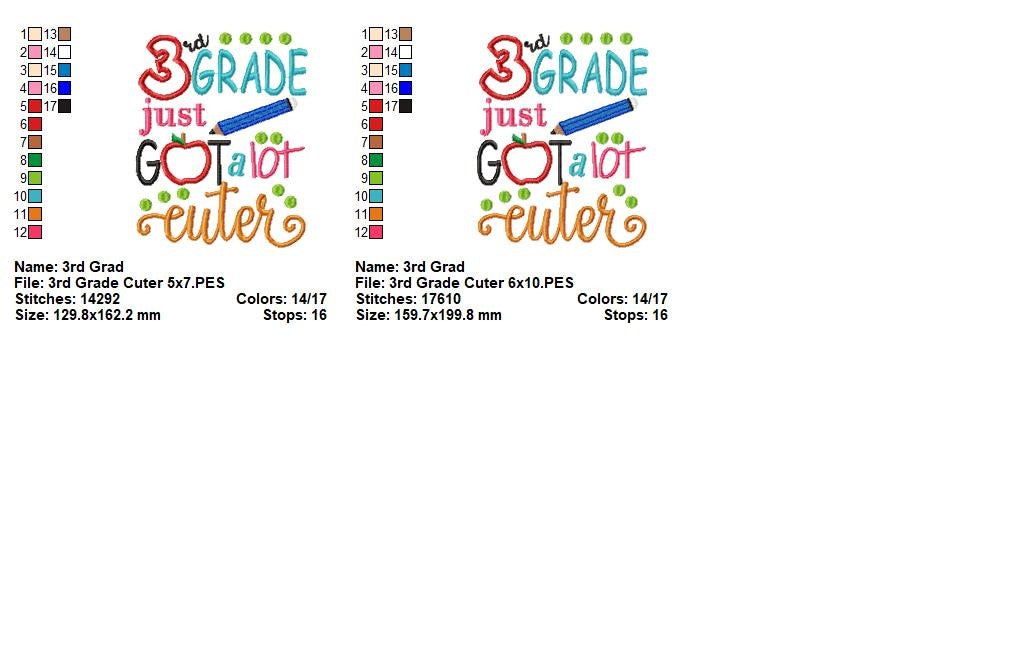 3rd Grade Cutie - Appliqué - Machine Embroidery Design