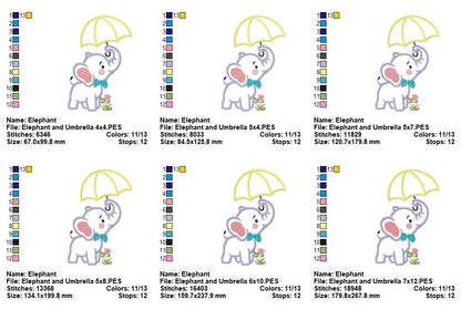 Little Elephant with Umbrella - Appliqué - Machine Embroidery Design