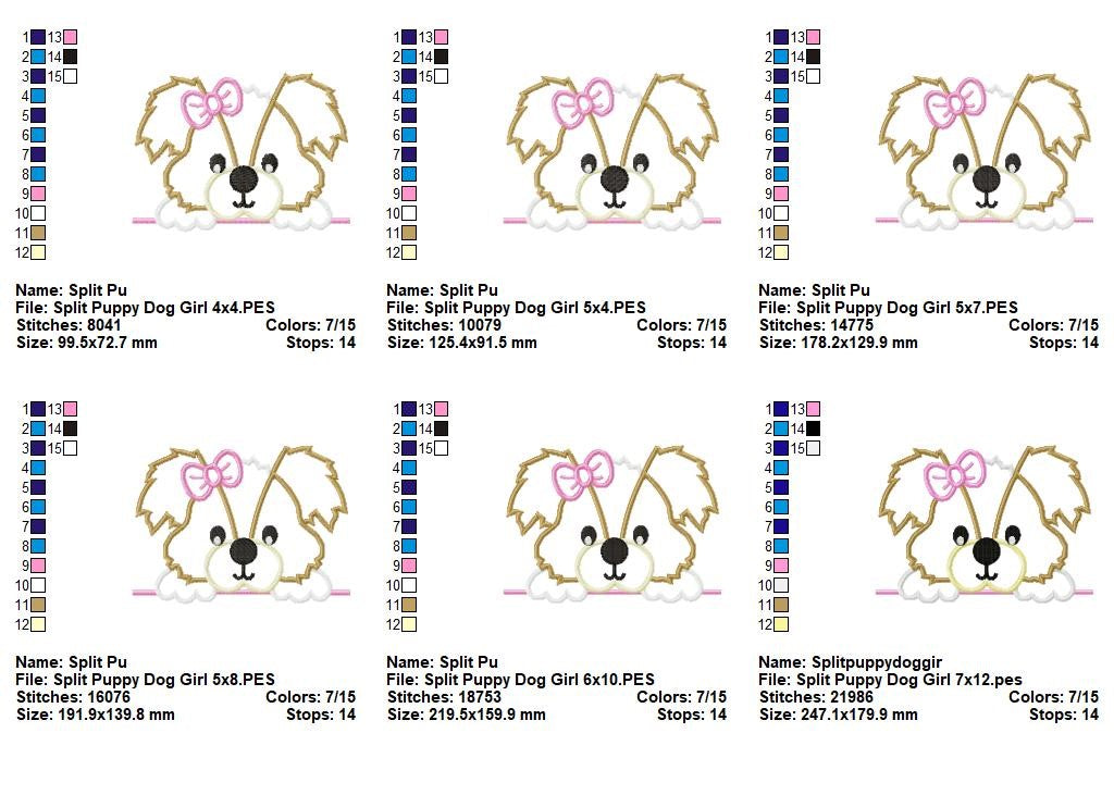 Split Puppy Dog Girl - Appliqué - Machine Embroidery Design