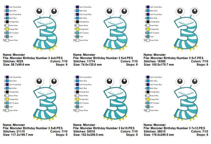 Monster Birthday Numbers Collection 0–9 – Appliqué – Machine Embroidery Design