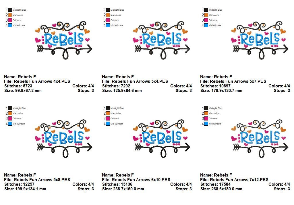 Rebels Fun Arrows - Satin Stitch - Machine Embroidery Design