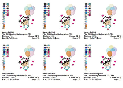 Sweet Little Girl With Balloons - Applique – Machine Embroidery Design
