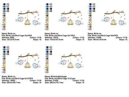Birds and Bird Cage – Appliqué – Machine Embroidery Design