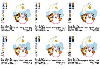 Sweet Baby Tiger Moon - Appliqué - Machine Embroidery Design