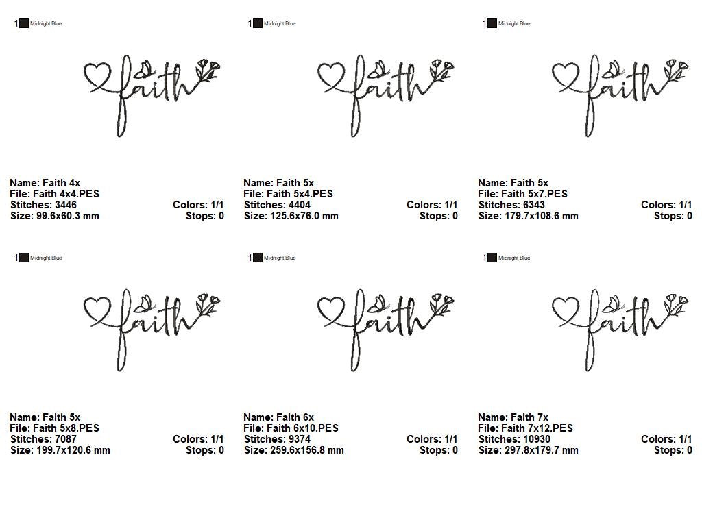 Faith Script with Heart and Butterfly – Satin Stitch – Machine Embroidery Design