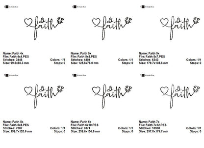 Faith Script with Heart and Butterfly – Satin Stitch – Machine Embroidery Design