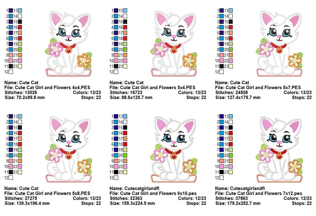 Sweet Kitten with Flowers Garden – Appliqué – Machine Embroidery Design
