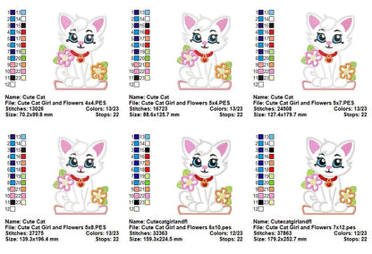 Sweet Kitten with Flowers Garden – Appliqué – Machine Embroidery Design