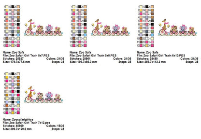 Cute Safari Train Animals Set – Fill Stitch – Machine Embroidery Design