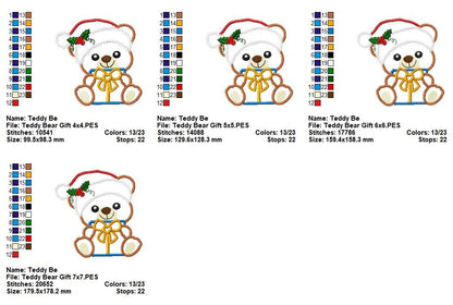 Christmas Gift Teddy Bear - Appliqué - Machine Embroidery Design