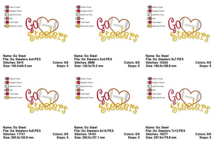 Go Steelers Football Heart – Appliqué – Machine Embroidery Design