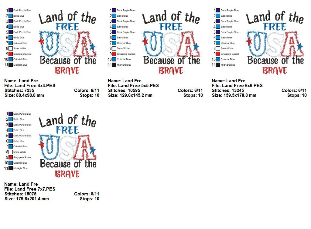 ⭐ Brave & Free USA 🇺🇸 – Zigzag Applique – Machine Embroidery Design