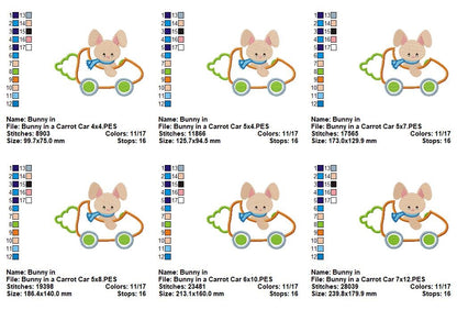 Bunny in Carrot Car - Appliqué - Machine Embroidery Design
