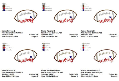 Ravens Football Heart – Satin Stitch – Machine Embroidery Design