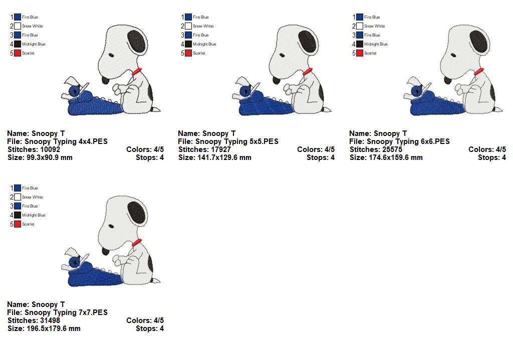 🎩 Snoopy Typing on Typewriter 🐾 – Fill Stitch - Machine Embroidery Design
