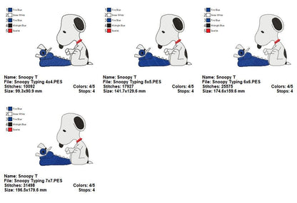 🎩 Snoopy Typing on Typewriter 🐾 – Fill Stitch - Machine Embroidery Design