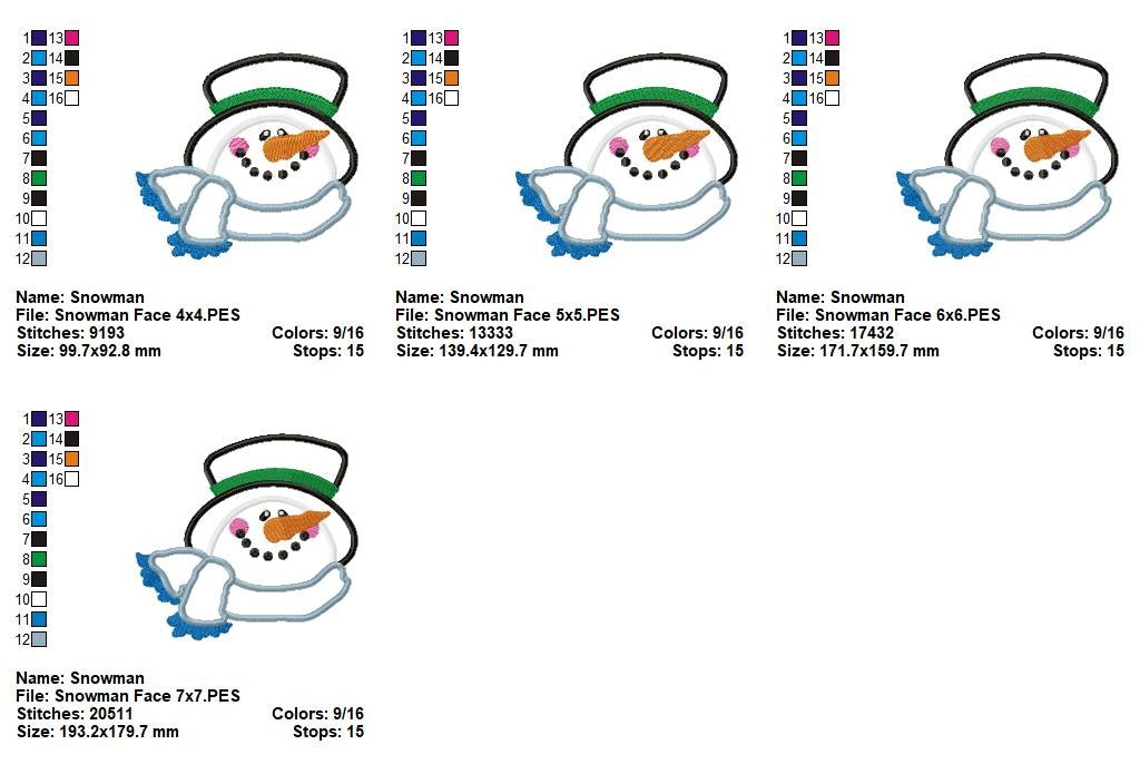 ❄️ Frosty Snowman Face ⛄ – Applique - Machine Embroidery Design