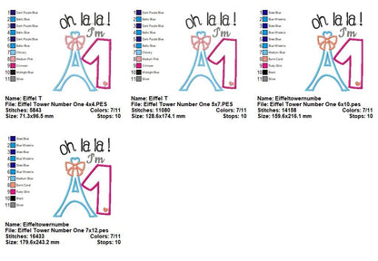 Paris Birthday Number One - Appliqué - Machine Embroidery Design