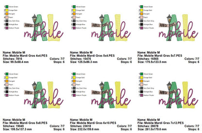 Mobile Alabama Mardi Gras - Fill Stitch - Machine Embroidery Design