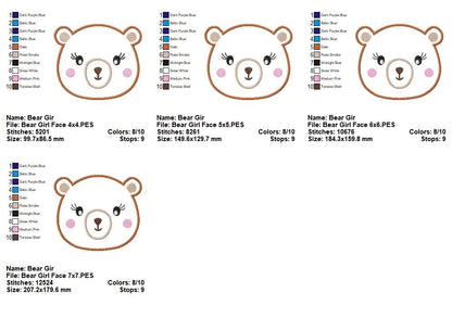 Sweet Bear Girl Face - Appliqué – Machine Embroidery Design