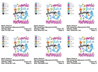 In a World of Fish Always Be a Mermaid – Fill Stitch – Machine Embroidery Design