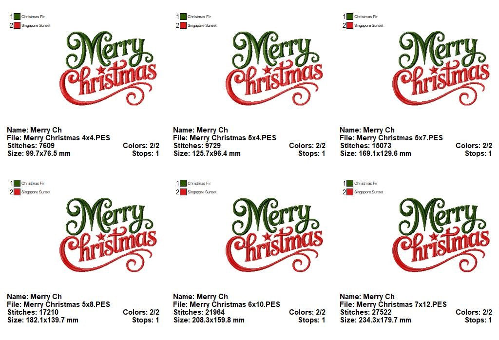 Holiday Merry Christmas Lettering Set – Satin Stitch – Machine Embroidery Design