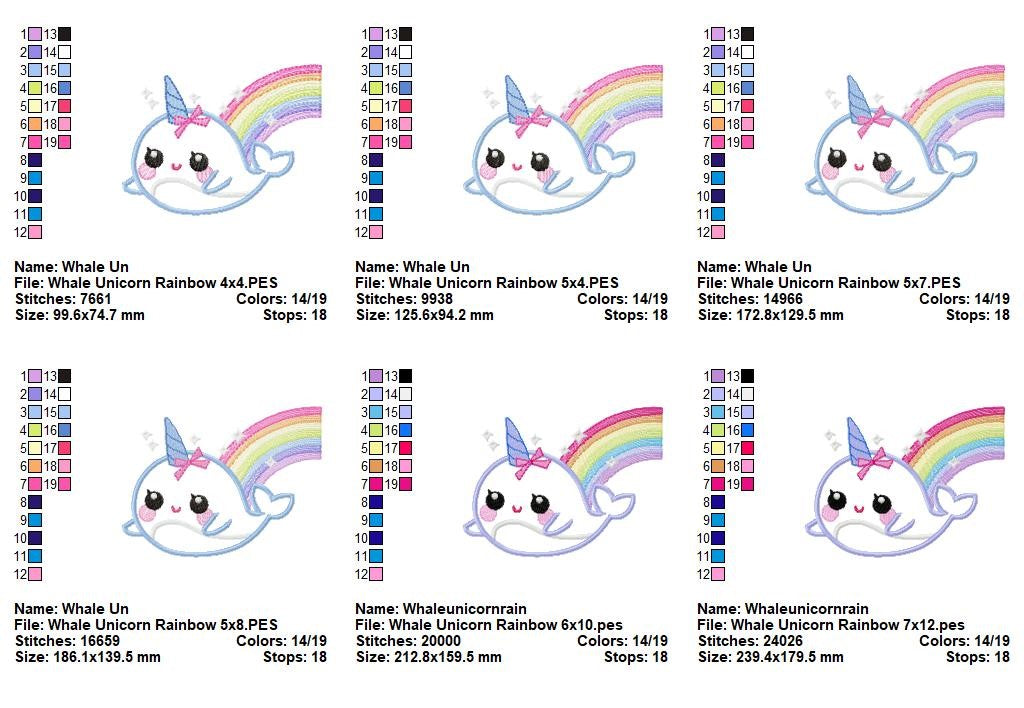 Magical Narwhal Rainbow - Appliqué - Machine Embroidery Design