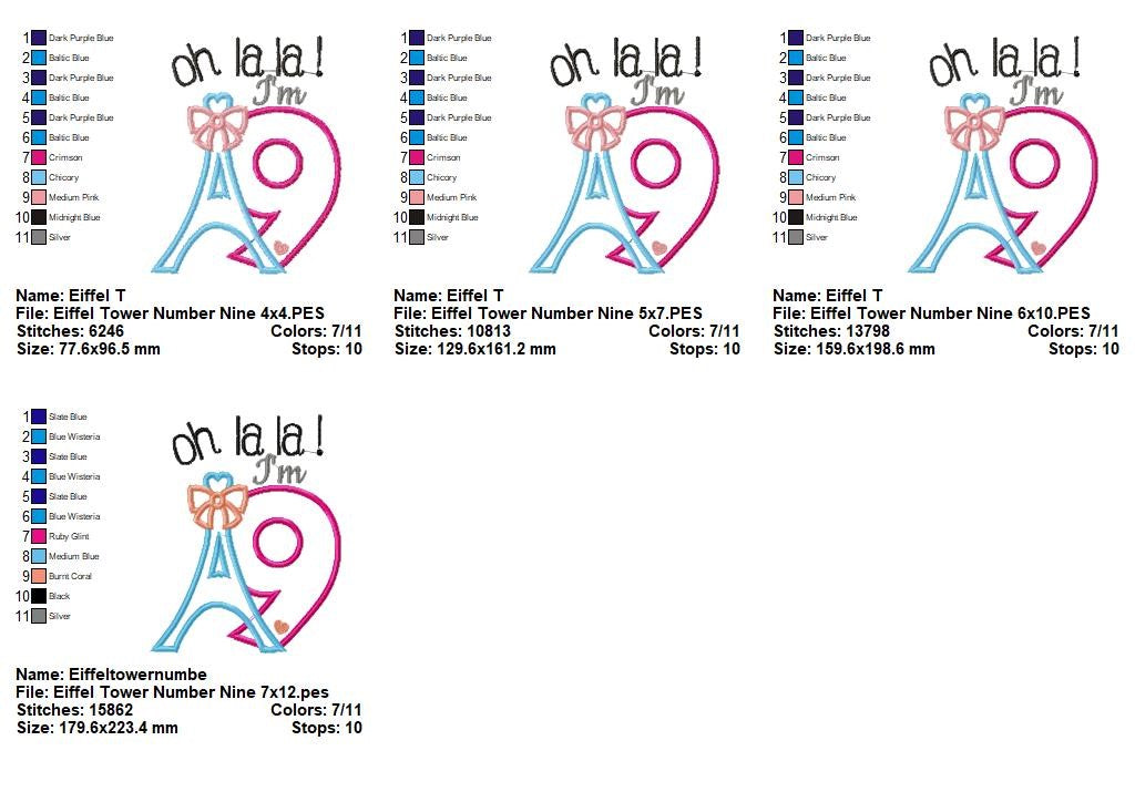 Paris Birthday Numbers Collection – Appliqué – Machine Embroidery Design
