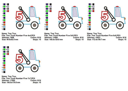 Tow Truck Number Five - Appliqué – Machine Embroidery Design