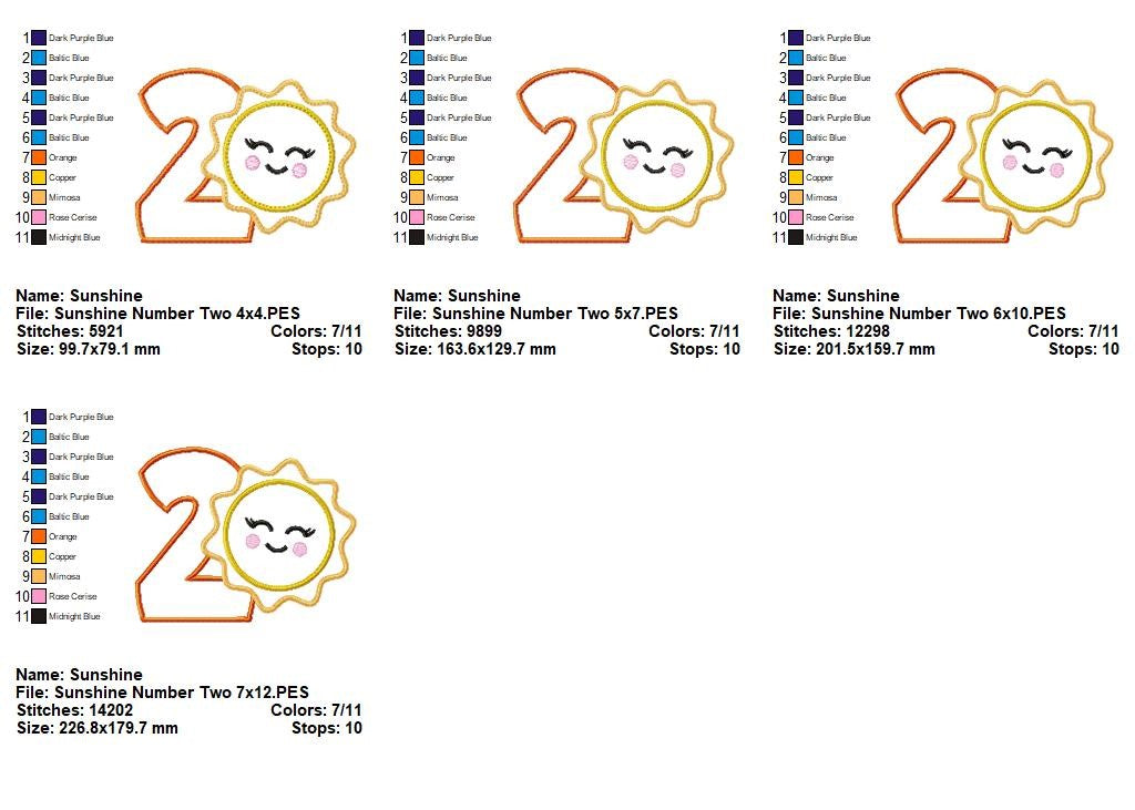 Happy Sunshine Numbers Collection - Applique - Machine Embroidery Design