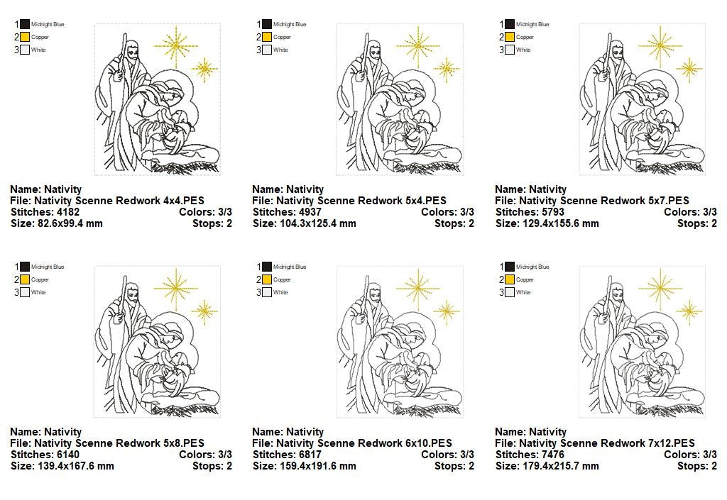 Holy Nativity Scene with Star - Redwork Stitch – Machine Embroidery Design