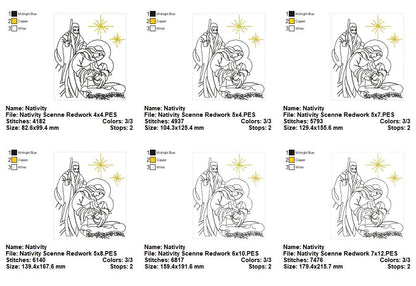 Holy Nativity Scene with Star - Redwork Stitch – Machine Embroidery Design