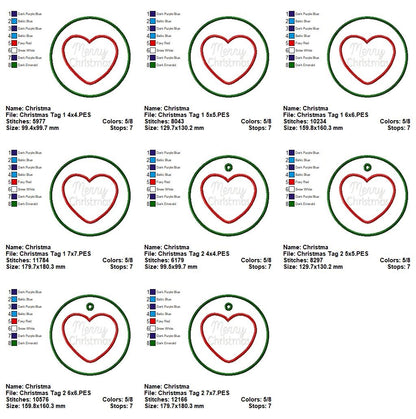 Festive Heart Christmas Tag Set - Appliqué – Machine Embroidery Design