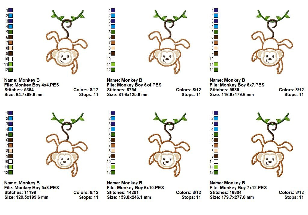 Hanging Monkey Appliqué – Machine Embroidery Design