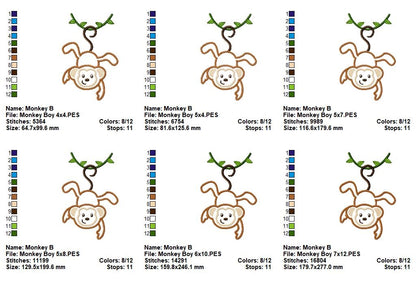 Hanging Monkey Appliqué – Machine Embroidery Design