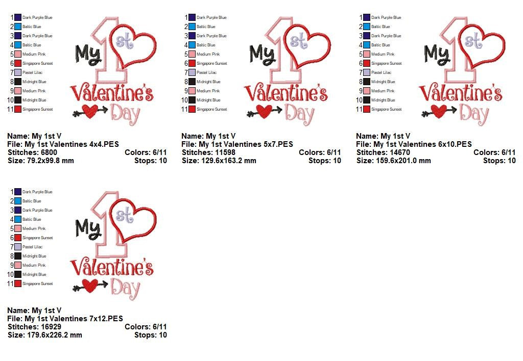 My 1st Valentine’s Day Heart - Appliqué – Machine Embroidery Design