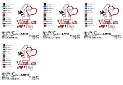 My 1st Valentine’s Day Heart - Appliqué – Machine Embroidery Design