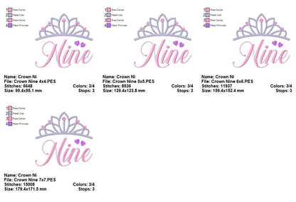 Princess Birthday Nine - Satin Stitch - Machine Embroidery Design