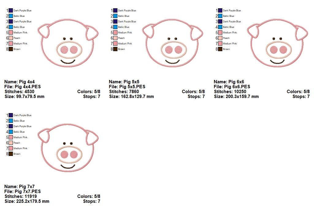 Sweet Smiling Pig Face - Appliqué – Machine Embroidery Design