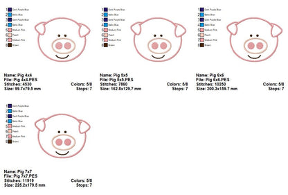 Sweet Smiling Pig Face - Appliqué – Machine Embroidery Design