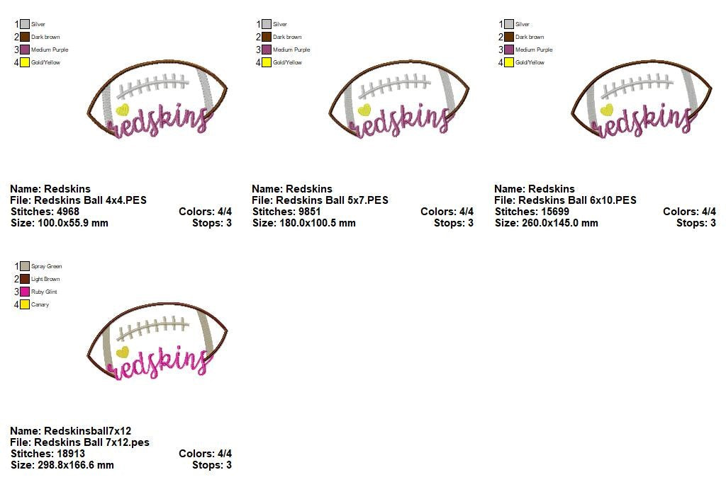 Redskins Football – Satin Stitch – Machine Embroidery Design