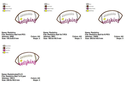 Redskins Football – Satin Stitch – Machine Embroidery Design