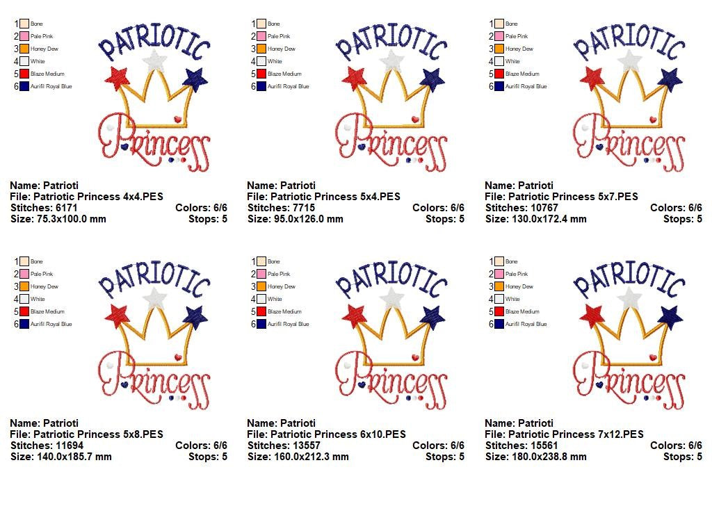 Patriotic Princess Crown - Appliqué – Machine Embroidery Design