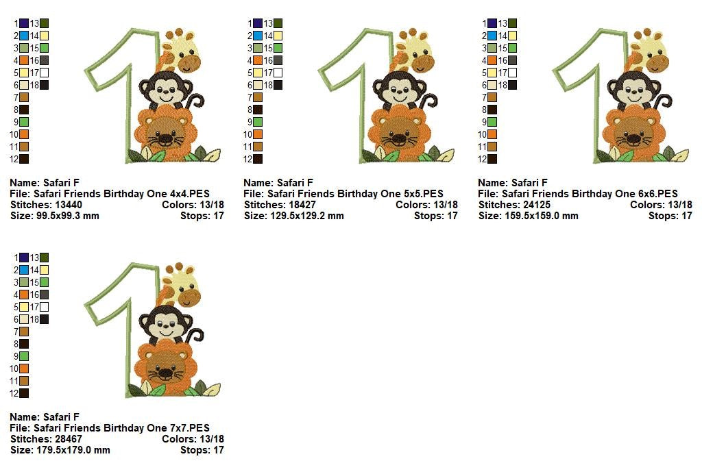Safari Birthday Numbers 1-11 - Applique - Machine Embroidery Design